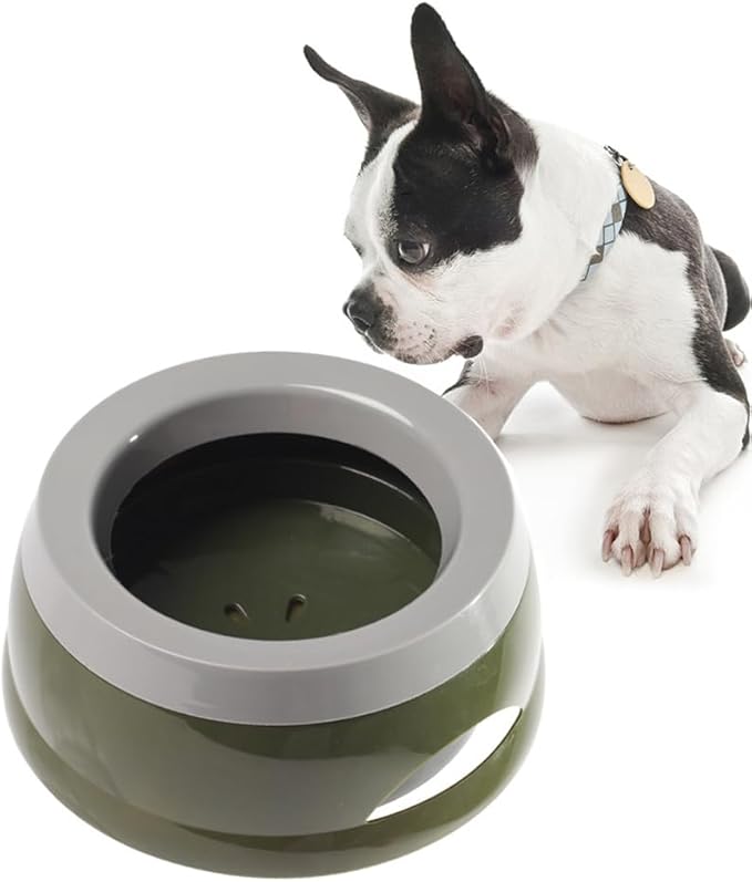 Dog Water Bowl 25oz No Spill Pet Water Bowl Large Capacity Slow Water Feeder, Spill Proof Pet Water Dispenser Vehicle Carried Slow Drinking Travel Water Bowl for Dogs/Cats/Pets (Green)