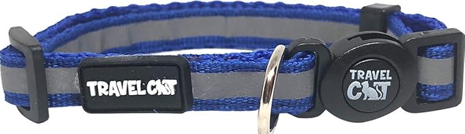 Travel Cat Breakaway Cat Collar - Blue Adjustable Cute Cat Collar with Quick Release Safety Buckle for Boy and Girl Cat - Nylon 8-13 inch Length Kitten Collar with Metal D-Ring, Machine Washable