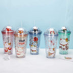 Lucky Cat Cups with Straw Kitten Party Cup Travel Tumblers Adults Ice Coffee Mugs Women Reusable Plastic Water Bottle Birthday Gift (orange cat, 6.5 * 20 cm)