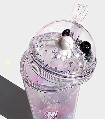 Space Cups with Straw Astronaut Travel Tumblers Party Cups Ice Coffee Mug Water Bottle Birthday Gift (spacewalk, 420 ml)