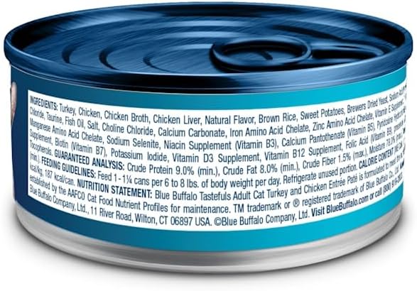 Blue Buffalo Tastefuls Turkey & Chicken Entrée Pate Cat Canned Food, Wheat Free, 5.5 Ounces (Pack of 1)