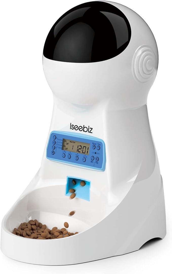 Automatic Cat Feeder, 101oz/3L Timed Cat Feeder for Dry Food with Anti-Clog Design, Up to 4 Meals with Portion Control, Dual Power Supply &10s Voice Recorder for Small Medium Cats Dogs