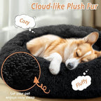JOLLYVOGUE Calming Dog & Cat Bed for Large Dogs, Anti-Anxiety Donut Cuddler Cozy Soft Round Bed with Anti-Slip Bottom, Fluffy Faux Fur Plush Cushion Beds for Medium Dogs (36")