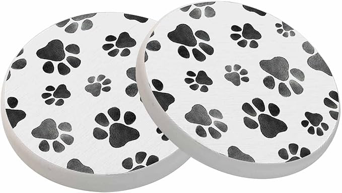 oFloral Dog Paws Cute Coasters for Drinks Animal Grey Footprints Cups Place Mats for Home Decor Set of 2, 4 Inch