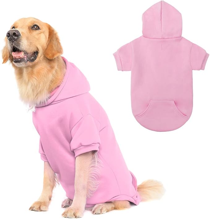 KOOLTAIL Basic Dog Hoodie - Soft and Warm Dog Hoodie Sweater with Leash Hole and Pocket, Dog Winter Coat, Cold Weather Clothes Sweatshirt for Small Medium Large Dogs Puppy Cat Boys Girls Pink XXL