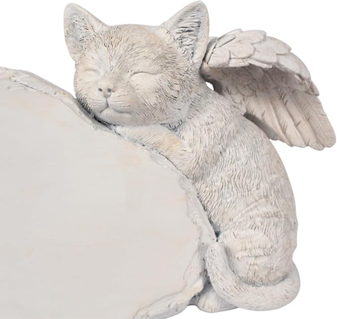 Personalized Cat Angel Memorial Garden Statue- Engraved Pet Cat Grave Marker Stone -Customizable Pet Memorial Gift with Any Word.