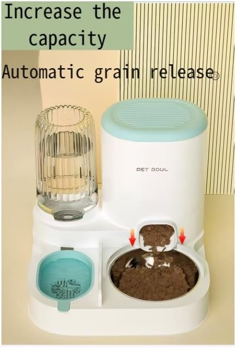 Automatic Cat Feeder & Water Dispenser - Dual Container for Dry/Wet Food, Two-in-One Upgraded Gravity Feeder and Water Dispenser Combo Set for Cats and Dogs.(Yellow)