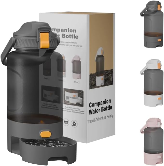 50oz Leakproof Dog Water Bottle for Hiking & Camping with Pet Sharing Technology - Dual Hydration Zones, Portable Dog Water Bottle, Travel Accessories for Humans and Pets, BPA Free, Gray