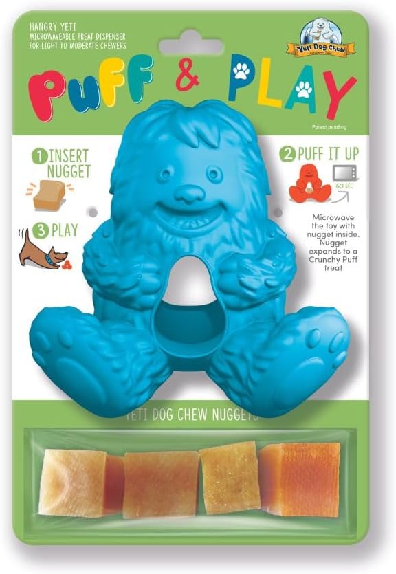 Yeti Puff and Play Dog Toy, Dog Chew Holder, Fun Stimulating Chew Toy for Teething, Behavior Training for Light to Moderate Chewers (Blue - Yeti)