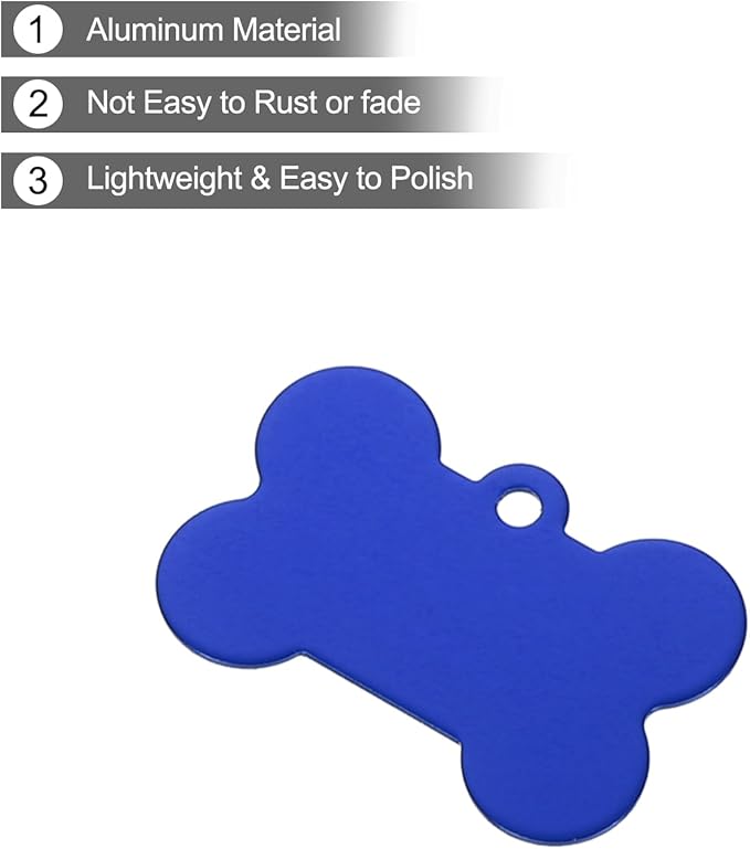 MECCANIXITY Bone Shaped Dog Tag Pet ID Tags, 38mmx25mm/1.5" x1 Metal Blue Blank Dog Tags Cat Tags with Ring for Dog Cat, Pendant Crafts, Pack of 30