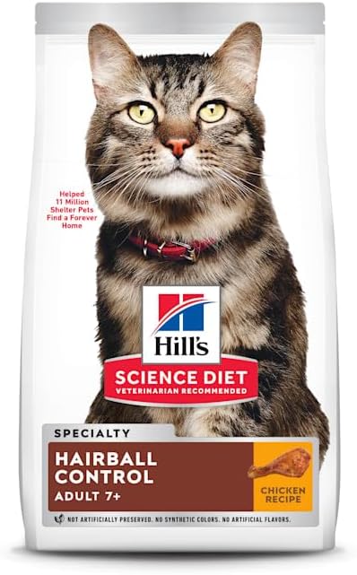 Hill's Science Diet Hairball Control, Senior Adult 7+, Hairball Control Support, Dry Cat Food, Chicken Recipe, 3.5 lb Bag