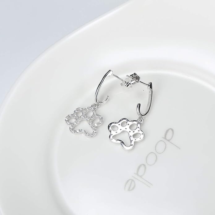 Paw Print Earrings Sterling Silver Leverback Dog Paw Earrings Puppy Paw Drop Dangle Earring for Women Girls
