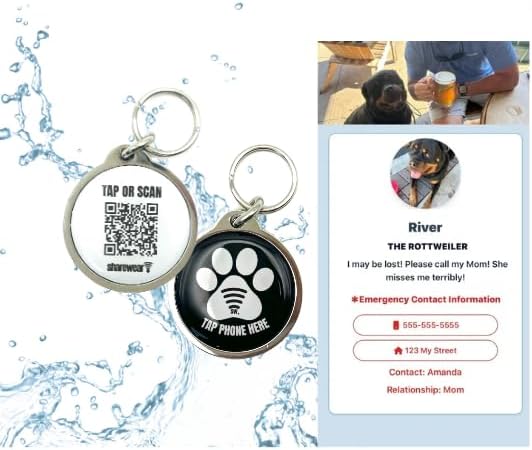 Waterproof NFC & QR Code Smart Pet ID Tag, Free Modifiable Digital Profile, No Subscriptions, No Apps Needed, Compatible with Smartphones. (White)