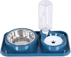 Dog Bowls, Non-Slip Puppy Cat Food and Water Bowl Set with Water Dispenser and Stainless Steel Bowl Detachable Gravity Pet Feeder and Waterer Set for Cats Dogs Puppy Rabbit (Blue)