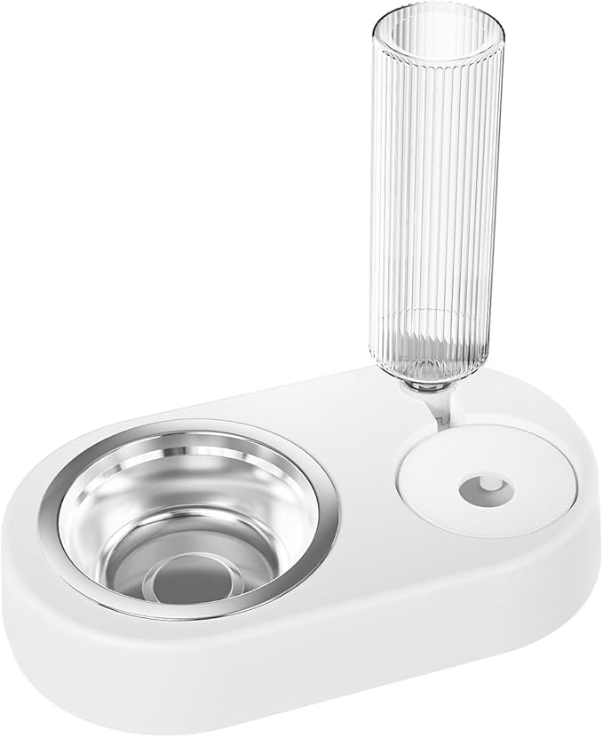 Automatic Dog Cat Food and Water Dispenser Set, Pet Food Bowl Set with Automatic Waterer Bottle for Small or Medium Size Dogs Cats Large Water Capacity(23oz) White