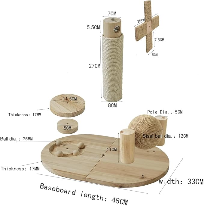 Cat Scratching Post, Cat Scratcher, Kitten Toys for Indoor,Cats Wooden Ball Track Windmill Shaped Sisal 14.5" Tall Scratch Post,Rolling Sisal Cat Scratching Ball