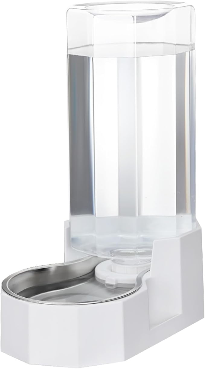 Sfozstra Large Dog Water Dispenser: 9L Automatic White Water Feeder with Stainless Steel Bowl - with Filter - Gravity Design for Multiple Pets Indoor/Outdoor