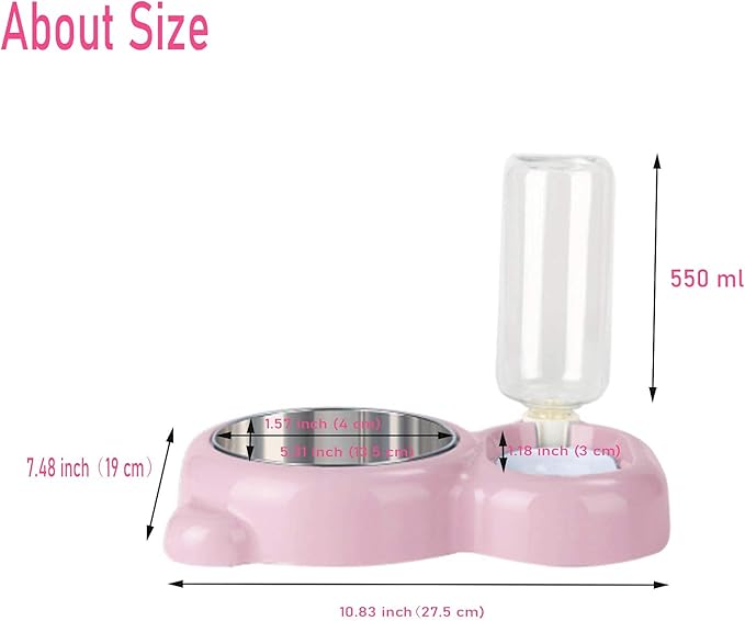 Rabbit Double Bowls Bunny Automatic Water Dispenser Detachable Stainless Steel Bowl No-Spill Water Bottle Food Feeder for Small Animals Bunny Squirrel Cat Puppy Chinchilla