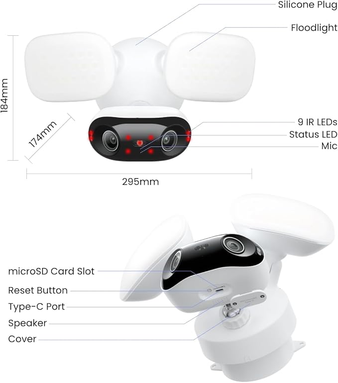 REOLINK Elite Floodlight WiFi, 4K 8MP 180° Panoramic Wired Floodlight Camera, Adjustable 3000 Lumens, Local AI Video Search, Dual-Band Wi-Fi 6, 24/7 Recording, No Monthly Fees, 100~240V AC Hardwired