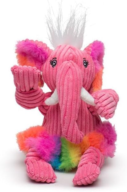HuggleHounds Knottie Plush Dog Toy - Dog Stuffed Animal Toy, Puppy Toys, Squeaky Dog Toy for Small, Medium & Large Dogs, Durable Plush to Keep Them Busy - Rainbow Elephant, Small