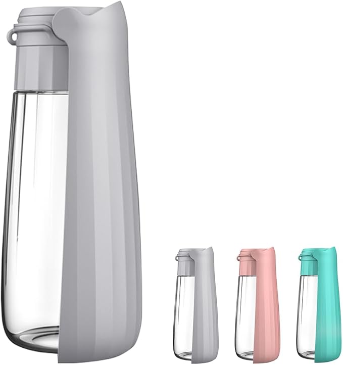 Dog Water Bottle Portable for Walking Pet Travel 19 OZ Leak proof Water Bottle Bowl with Drinking Feeder Cat Puppy Water Dispenser for Hiking Camping Grey