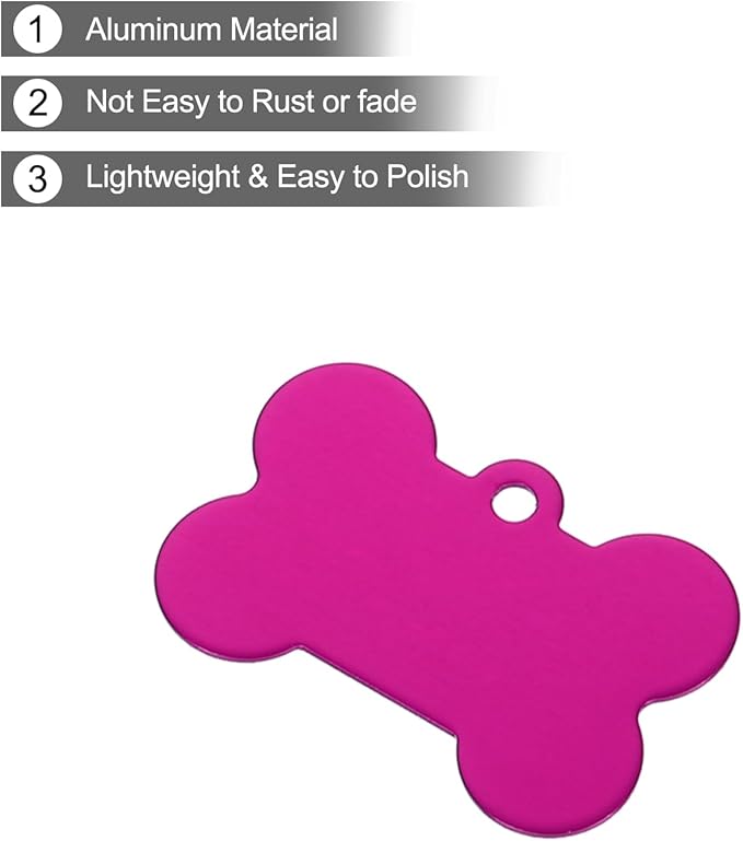 MECCANIXITY Bone Shaped Dog Tag Pet ID Tags, 38mmx25mm/1.5" x1 Metal Rose Red Blank Dog Tags Cat Tags with Ring for Dog Cat, Pendant Crafts, Pack of 30