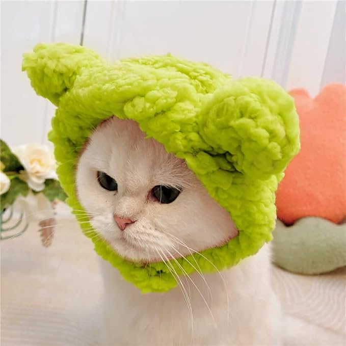 JOICEE Cute Cat Costume - Warm Bear Hat for Small Pets (Avocado Color)