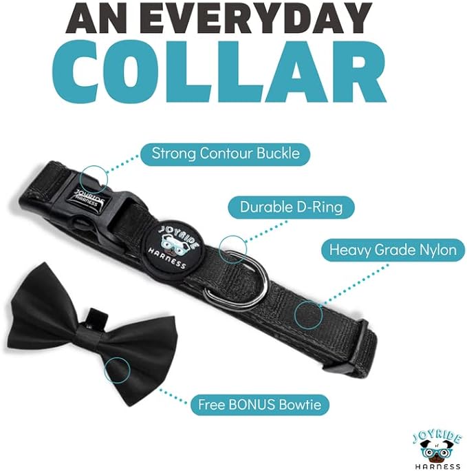 Joyride Harness Dog Collar with Removable Bowtie - Adjustable and Breathable for All Dog Breeds, Strong D-Ring and Heavy Duty Buckle, for Pet Lovers