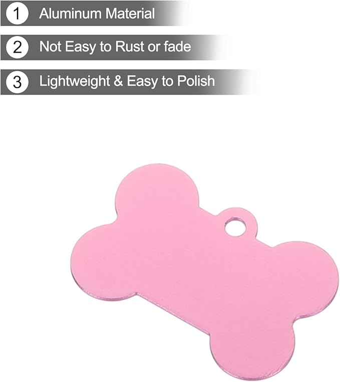 MECCANIXITY Bone Shaped Dog Tag Pet ID Tags, 38mmx25mm/1.5" x1 Metal Pink Blank Dog Tags Cat Tags with Ring for Dog Cat, Pendant Crafts, Pack of 30