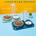 Double Dog Cat Bowl Set with Automatic Water Dispenser, Stainless Steel, Anti-Slip and Anti-Spill Design for Multiple Pets