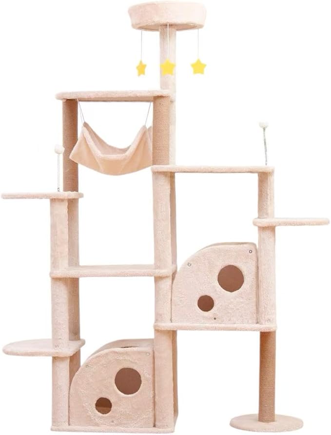 Cat Tree 67in Cat Tower Scratching Post for Cats Tree Tower Furniture for Cats with Various Houses Various Levels with Cheese Design (Beige)