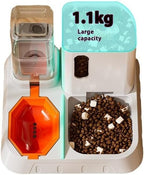 2-in-1 Automatic Pet Food and Water Dispenser, Cat Feeding Station with Storage Container, White and Orange