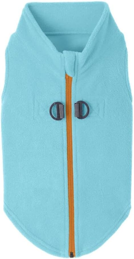 Gooby Zip Up Fleece Dog Sweater - Turquoise, Large - Warm Pullover Fleece Step-in Dog Jacket with Dual D Ring Leash for Small to Medium Dogs