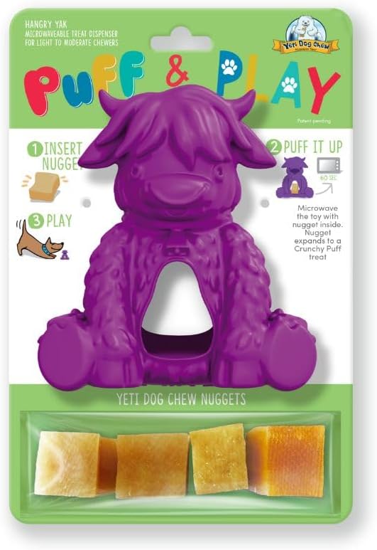 Yeti Dog Chew Puff and Play Interactive Dog Toys, Nuggets Dog Treat Dispenser Teething, Behavior Training for Light to Moderate Chewers, (Purple - Yak)