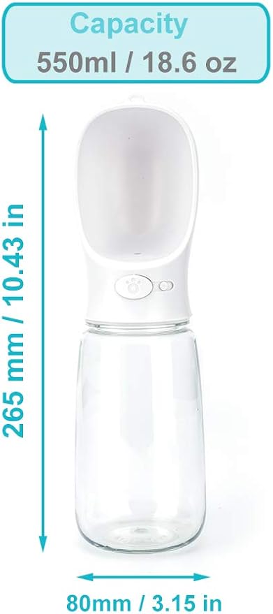 550 ml / 18.6 oz Portable Dog Water Bottle, Water Bottle with Drinking Feeder for Dogs, Water Dispenser for Dogs in Walking, Hiking & Traveling (White)