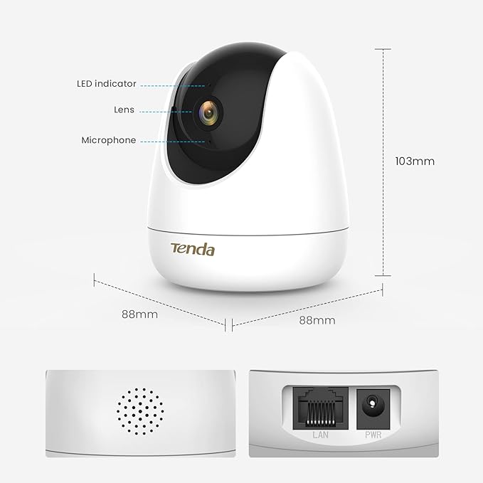 Tenda 2.5K Security Camera Indoor,4 MP Pet/Baby Cameras for Home Security, 2-Way Audio, Human/Pet/Baby Crying Detection, Night Vision, Plug-in WiFi Camera for Inside House (CP7)