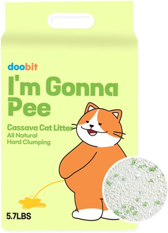 100% Cassava Cat Litter, Natural Clumping Litter, Dust-Free, Super Clumping, Soft Texture, Mixable with Crystal cat Litter,I'm Gonna Pee(5.7lb x 1pack)