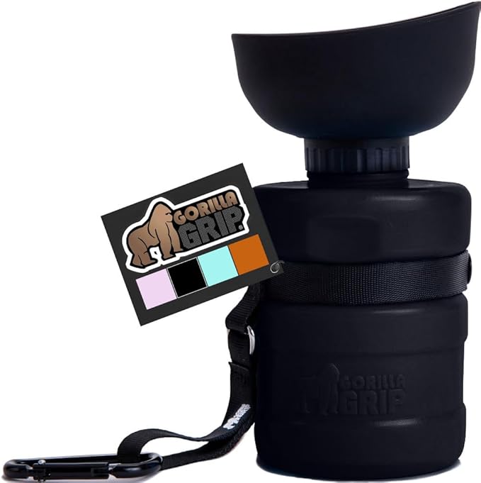 GORILLA GRIP Dog Water Bottle, Portable Water Bowl Dispenser for Dogs, 16 oz Leak Proof Pet Travel Squeeze Bottles, Food Grade Silicone, to Go Puppy Essentials, Hiking Camping Trip Accessories, Onyx