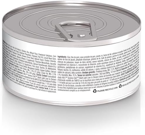 Hill's Science Diet Light, Adult 1-6, Weight Management Support, Wet Cat Food, Liver & Chicken Minced, 5.5 oz Can, Case of 24