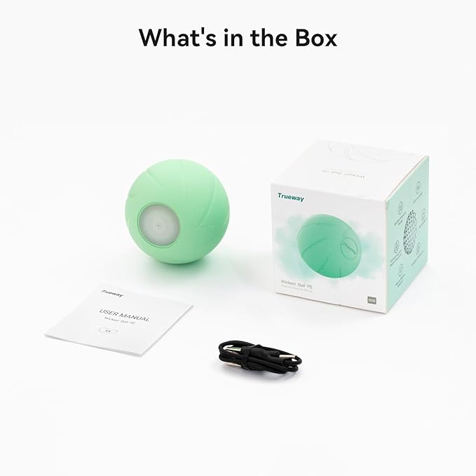 Trueway Smart Interactive Dog Toy, Wicked Ball PE, Automatic Moving Bouncing Rotating Ball, Active Rolling Ball for Medium Large Dogs Boredom with LED Lights (Green)