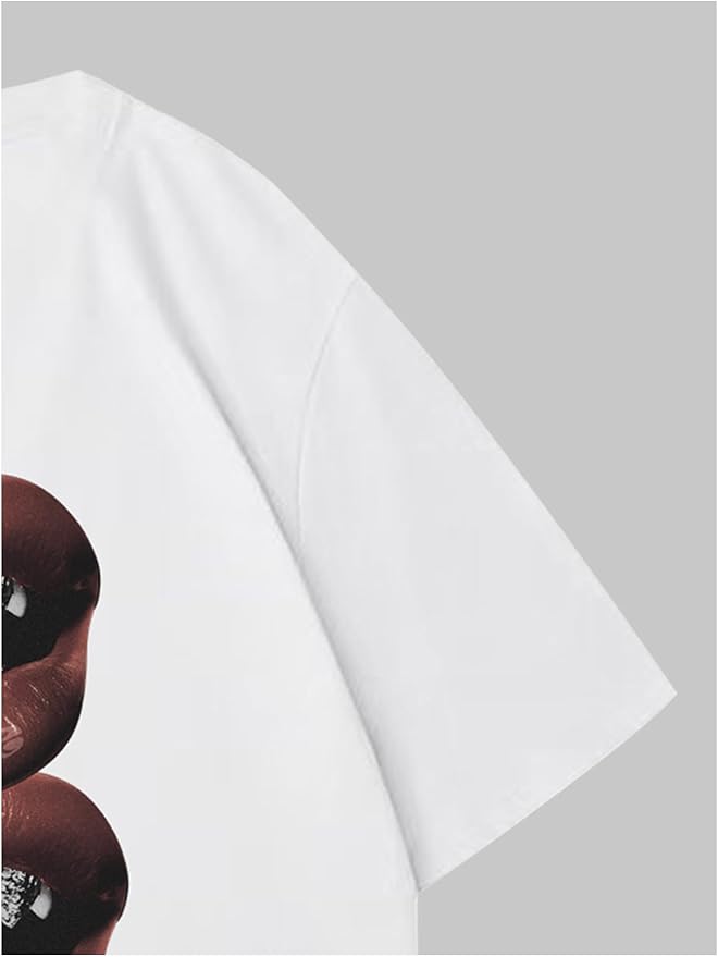 Verdusa Women's Lips Print Graphic Tees Y2k T Shirts Summer Crew Neck Vintage Going Out Tops