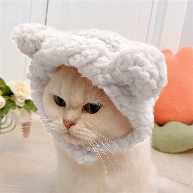 JOICEE Cute Cat Costume - Warm Bear Hat for Small Pets, Adjustable Soft Headwear for Cats & Puppies