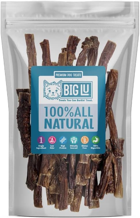Big Lu - 6-Inch Jerky Gullet Sticks, 6 Count, All-Natural Beef Dog Chews, Grass-Fed, Free-Range, Digestible Treats with Glucosamine and Chondroitin for Joint Health, Dogs