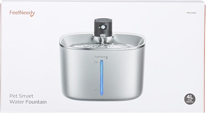 Wireless Cat Water Fountain Stainless Steel with Sensor, 4000mAh Battery Operated, 4L/135fl oz Pet Water Fountain for Cats Dogs, Ultra Quiet Cat Drinking Fountain with 2 Filters (YPD-C004S)