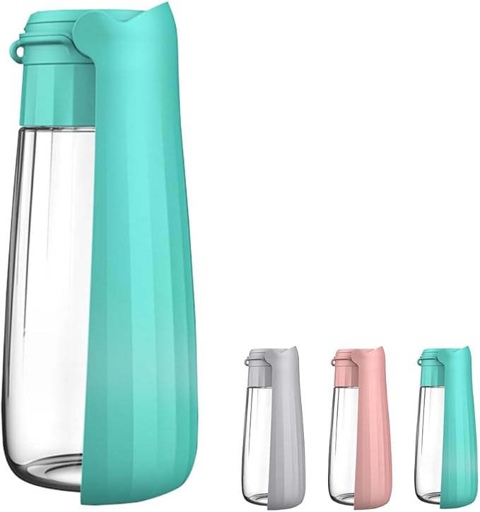 Dog Water Bottle Portable for Walking Pet Travel 19 OZ Leak proof Water Bottle Bowl with Drinking Feeder Cat Puppy Water Dispenser for Hiking Camping Blue