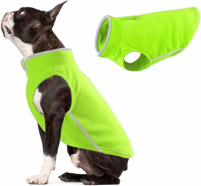 JACKO & CO - Fleece Vest Sweater with Leash Ring - Soft Lightweight Breathable for Puppies Small Medium Dogs, Kitten, Cats, Chihuahua - Warm for Fall/Autumn/Winter (Lime Green, Medium 6-10lbs)