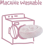 Friends Forever Donut Dog Bed Faux Fur Fluffy Calming Sofa For Large Dogs, Soft & Plush Anti Anxiety Pet Couch For Dogs, Machine Washable Coco Pet Bed with Non-Slip Bottom, 36"x36"x8" Pink