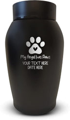 Personalized Custom Small Keepsake Urn Engraved with Pet Name, Date and Cat Design - 5.2" Black Powder Coated Steel Cremation Urn for Cat Ashes - Airtight Closure | 12-16 lb Capacity, Cat Paw + Heart