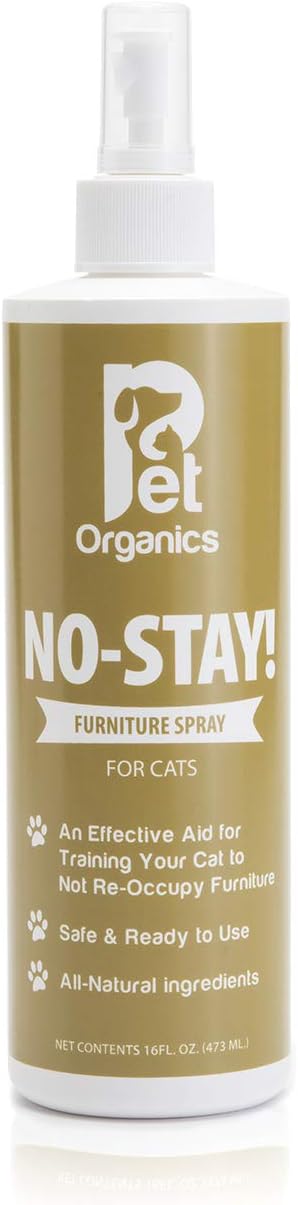 NaturVet Pet Organics No Stay Spray Pet Training Spray for Cats – Helps Deters Cats from Furniture, Rugs, Fabrics – Includes Herbs, Plants, Essential Oils as Deterrent – 16 Oz.