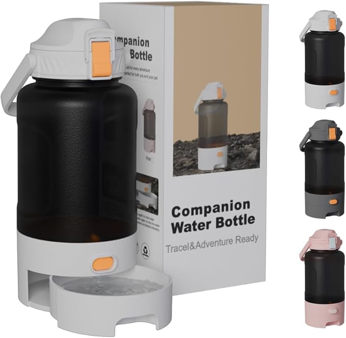 50oz Leakproof Dog Water Bottle for Hiking & Camping with Pet Sharing Technology - Dual Hydration Zones, Portable Dog Water Bottle, Travel Accessories for Humans and Pets, BPA Free, White